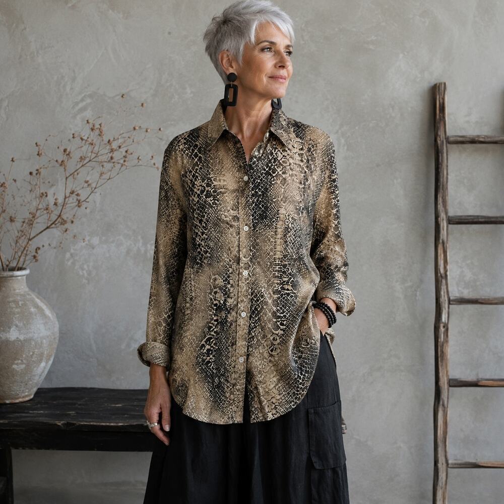Lauren Ralph Lauren Brown Snake Print Button Down Shirt XL p.27